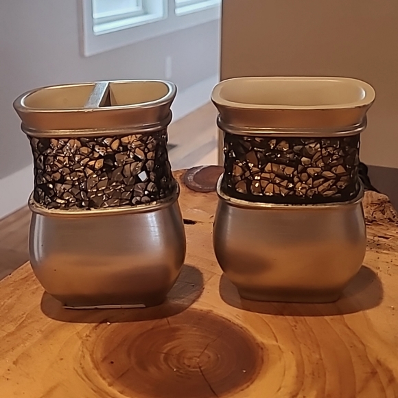 Matrix crackled mirror toothbrush holder and cup new - Picture 1 of 4